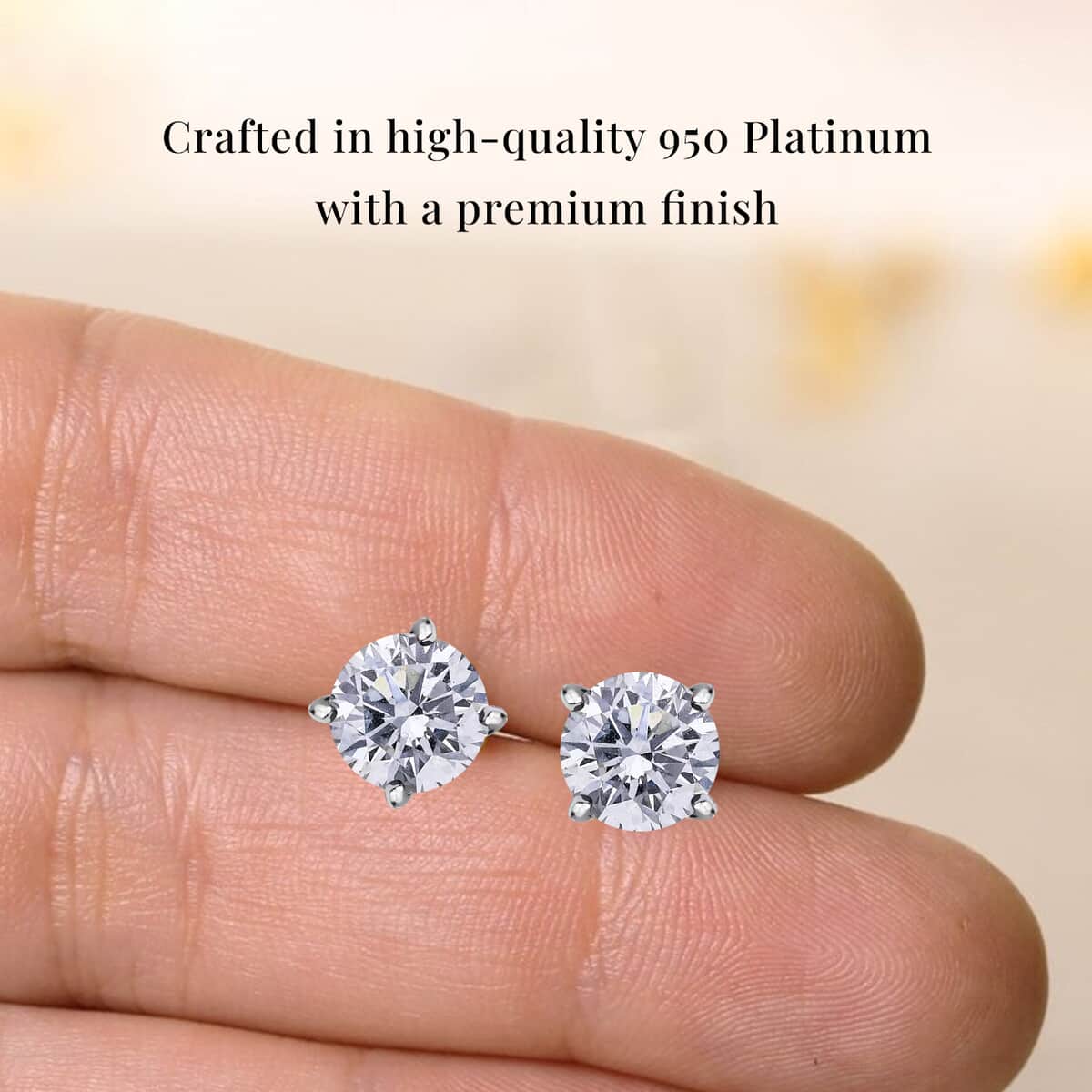 Luxuriant Lab Grown Diamond G VS 1.00 ctw Solitaire Stud Earrings in 950 Platinum image number 4