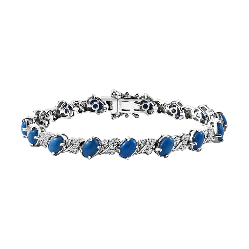 D'Joy Ceruleite and White Zircon 7.65 ctw Leaf Garland Bracelet in Rhodium Over Sterling Silver (7.25 In)