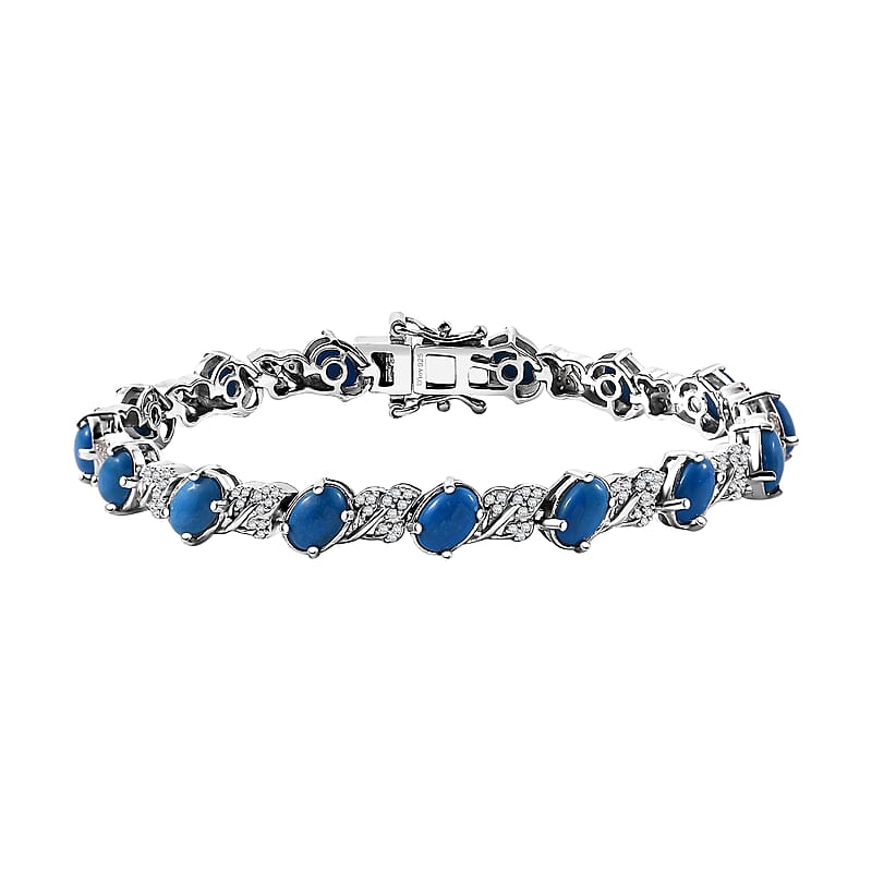 D'Joy Ceruleite and White Zircon 7.65 ctw Leaf Garland Bracelet in Rhodium Over Sterling Silver (7.25 In)