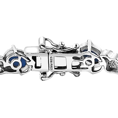 D'Joy Ceruleite and White Zircon 7.65 ctw Leaf Garland Bracelet in Rhodium Over Sterling Silver (7.25 In)