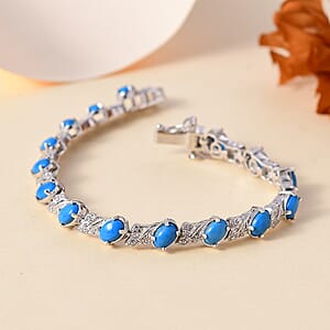 D'Joy Ceruleite and White Zircon 8.10 ctw Leaf Garland Bracelet in Rhodium Over Sterling Silver (8.00 In)