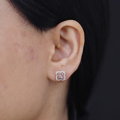 Tanzanian Blush Garnet and White Zircon 1.15 ctw Petal Sparkle Earrings in 18K Vermeil Rose Gold Over Sterling Silver
