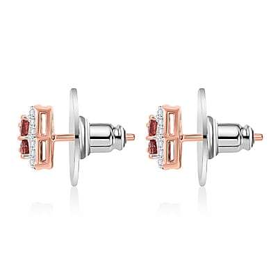 Tanzanian Blush Garnet and White Zircon 1.15 ctw Petal Sparkle Earrings in 18K Vermeil Rose Gold Over Sterling Silver