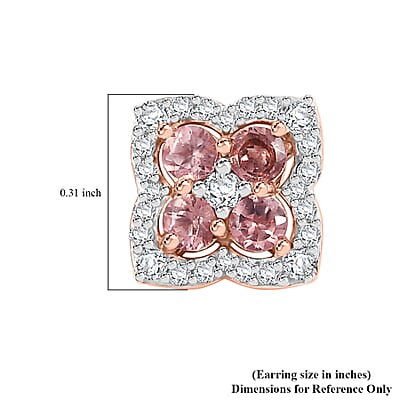 Tanzanian Blush Garnet and White Zircon 1.15 ctw Petal Sparkle Earrings in 18K Vermeil Rose Gold Over Sterling Silver