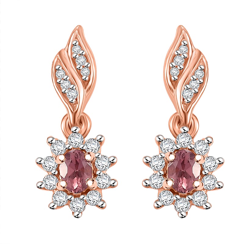 D'Joy Tanzanian Blush Garnet and White Zircon 0.90 ctw Sunburst Earrings in 18K Vermeil Rose Gold Over Sterling Silver