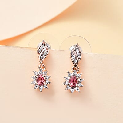 D'Joy Tanzanian Blush Garnet and White Zircon 0.90 ctw Sunburst Earrings in 18K Vermeil Rose Gold Over Sterling Silver