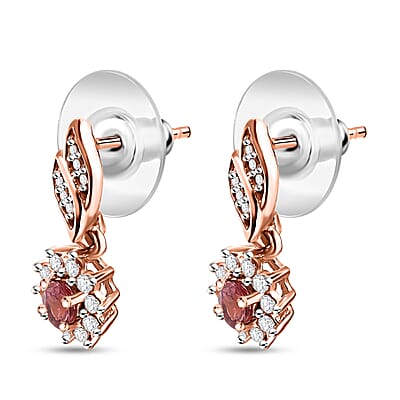 D'Joy Tanzanian Blush Garnet and White Zircon 0.90 ctw Sunburst Earrings in 18K Vermeil Rose Gold Over Sterling Silver