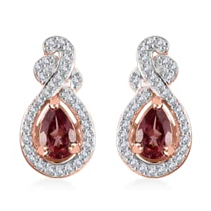 Tanzanian Blush Garnet and White Zircon 1.40 ctw Tear Drop Earrings in 18K Vermeil Rose Gold Over Sterling Silver