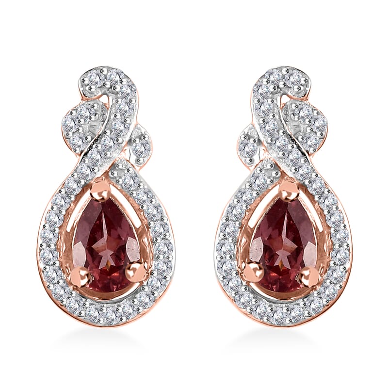 D'Joy Tanzanian Blush Garnet and White Zircon 1.40 ctw Tear Drop Earrings in 18K Vermeil Rose Gold Over Sterling Silver