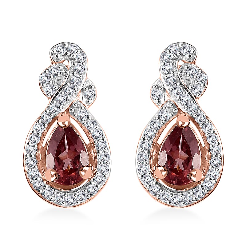 D'Joy Tanzanian Blush Garnet and White Zircon 1.40 ctw Tear Drop Earrings in 18K Vermeil Rose Gold Over Sterling Silver