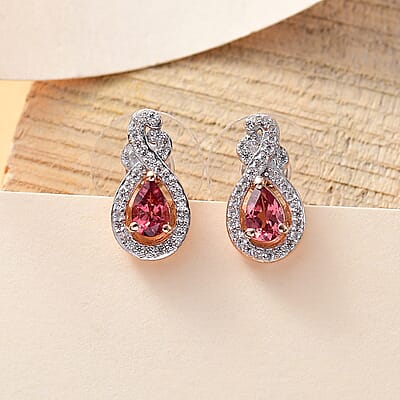 D'Joy Tanzanian Blush Garnet and White Zircon 1.40 ctw Tear Drop Earrings in 18K Vermeil Rose Gold Over Sterling Silver
