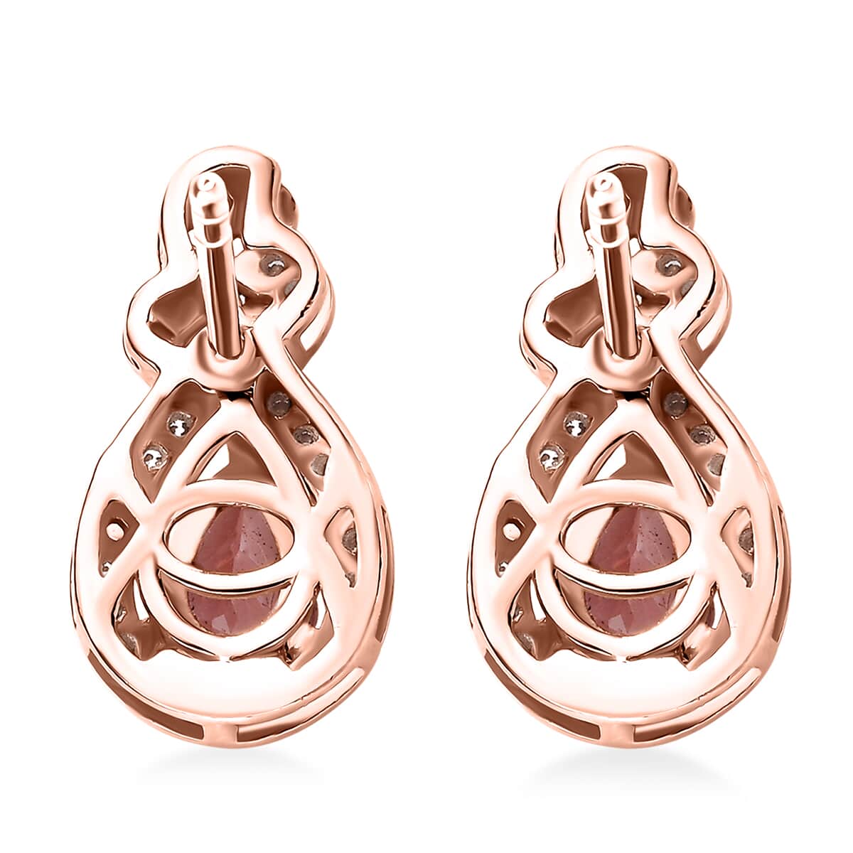 Tanzanian Blush Garnet and White Zircon 1.40 ctw Tear Drop Earrings in 18K Vermeil Rose Gold Over Sterling Silver image number 3