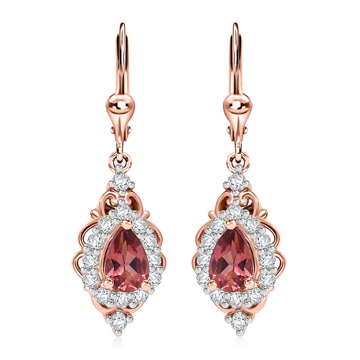 Tanzanian Blush Garnet and White Zircon 1.50 ctw Lever Back Earrings in 18K Vermeil Rose Gold Over Sterling Silver image number 0