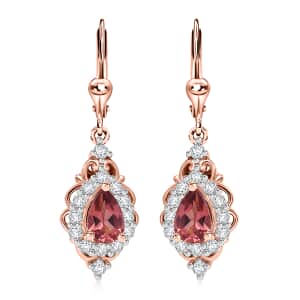 Tanzanian Blush Garnet and White Zircon 1.50 ctw Lever Back Earrings in 18K Vermeil Rose Gold Over Sterling Silver