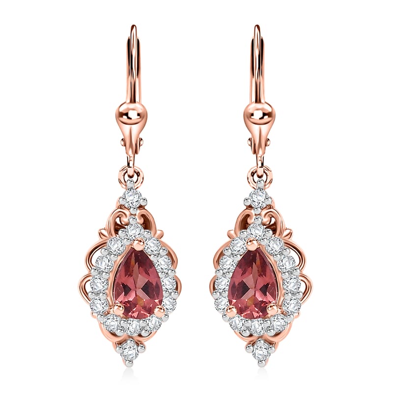 D'Joy Tanzanian Blush Garnet and White Zircon 1.50 ctw Lever Back Earrings in 18K Vermeil Rose Gold Over Sterling Silver