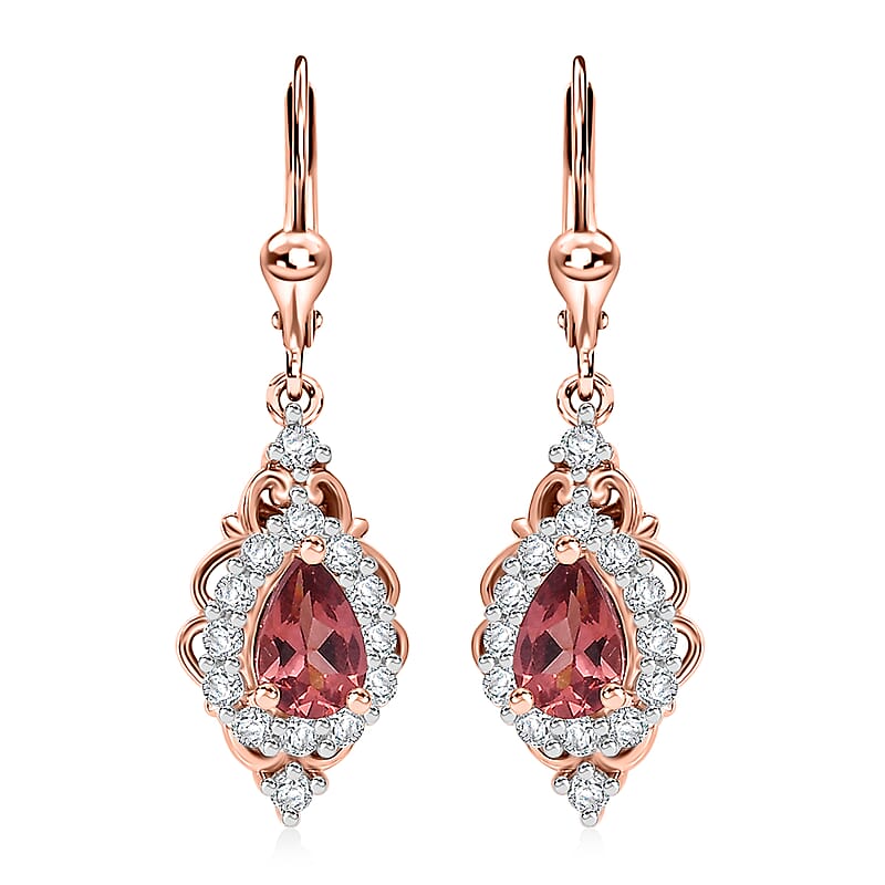 D'Joy Tanzanian Blush Garnet and White Zircon 1.50 ctw Lever Back Earrings in 18K Vermeil Rose Gold Over Sterling Silver