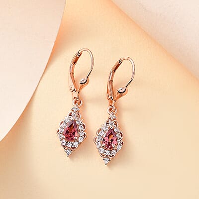 D'Joy Tanzanian Blush Garnet and White Zircon 1.50 ctw Lever Back Earrings in 18K Vermeil Rose Gold Over Sterling Silver