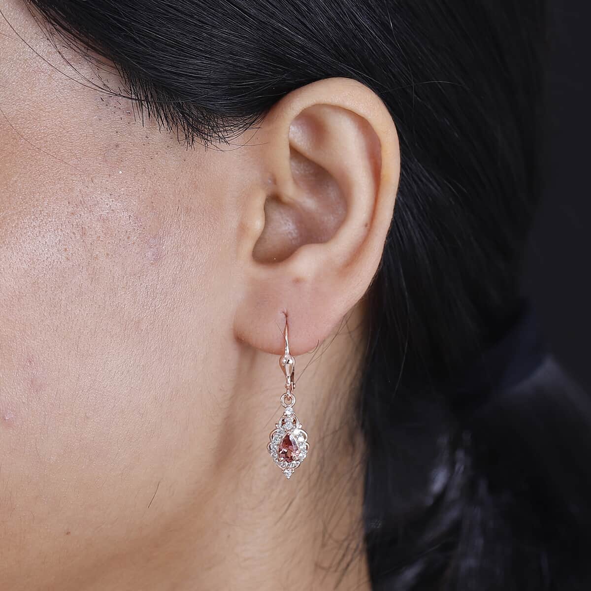 Tanzanian Blush Garnet and White Zircon 1.50 ctw Lever Back Earrings in 18K Vermeil Rose Gold Over Sterling Silver image number 2