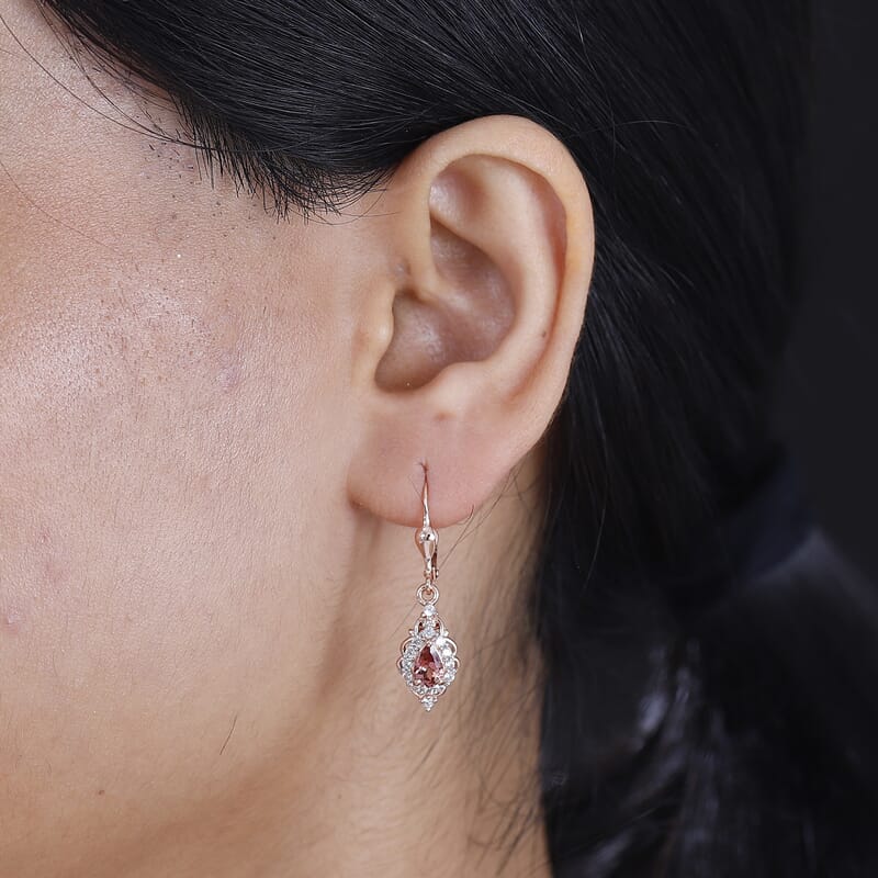 D'Joy Tanzanian Blush Garnet and White Zircon 1.50 ctw Lever Back Earrings in 18K Vermeil Rose Gold Over Sterling Silver