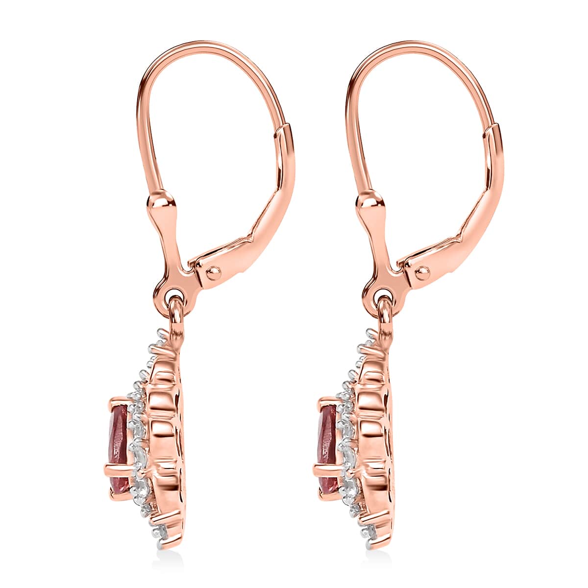 Tanzanian Blush Garnet and White Zircon 1.50 ctw Lever Back Earrings in 18K Vermeil Rose Gold Over Sterling Silver image number 3