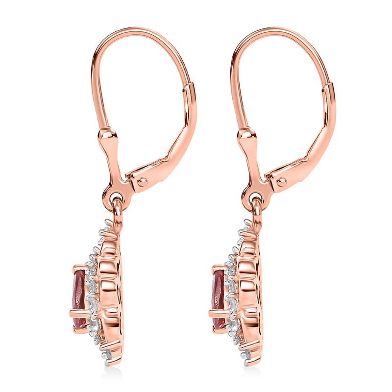 D'Joy Tanzanian Blush Garnet and White Zircon 1.50 ctw Lever Back Earrings in 18K Vermeil Rose Gold Over Sterling Silver