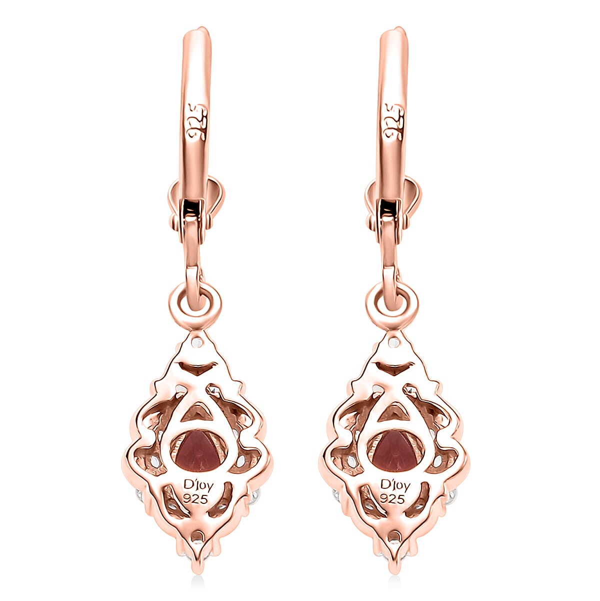 D'Joy Tanzanian Blush Garnet and White Zircon 1.50 ctw Lever Back Earrings in 18K Vermeil Rose Gold Over Sterling Silver