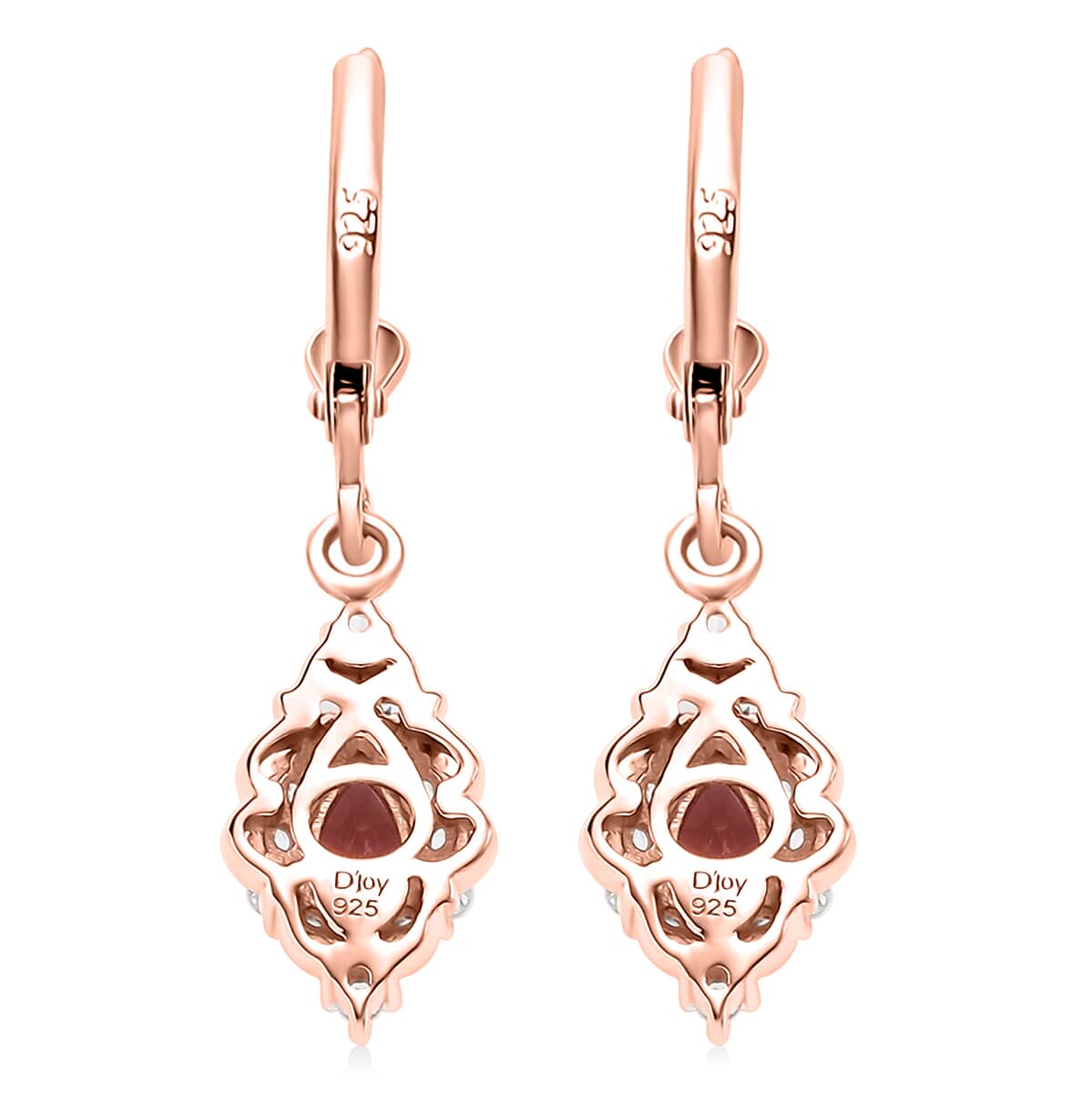 Tanzanian Blush Garnet and White Zircon 1.50 ctw Lever Back Earrings in 18K Vermeil Rose Gold Over Sterling Silver image number 4