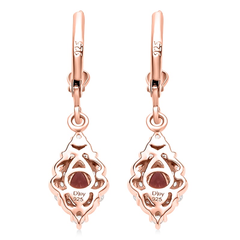 D'Joy Tanzanian Blush Garnet and White Zircon 1.50 ctw Lever Back Earrings in 18K Vermeil Rose Gold Over Sterling Silver