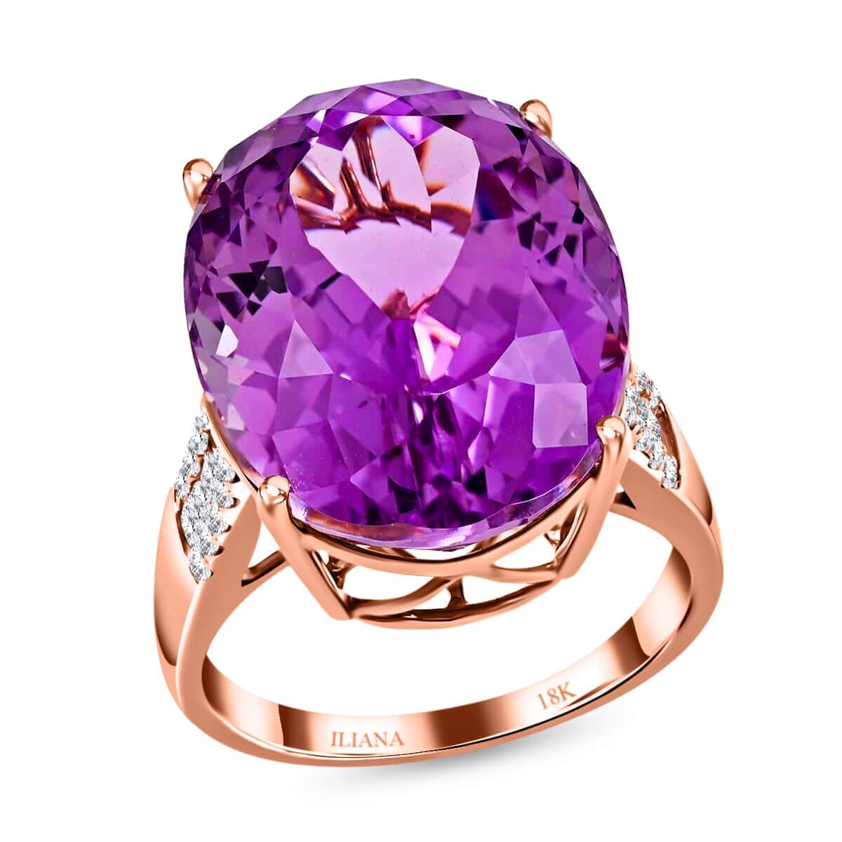 One Of A Kind Certified & Appraised Iliana AAA Patroke Kunzite and G-H SI Diamond 23.20 ctw Ring in 18K Rose Gold (Size 7.5) 5.05 Grams image number 0