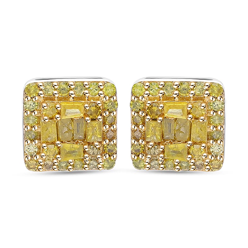 Yellow Diamond 0.33 ctw Stud Earrings in Platinum Over Sterling Silver