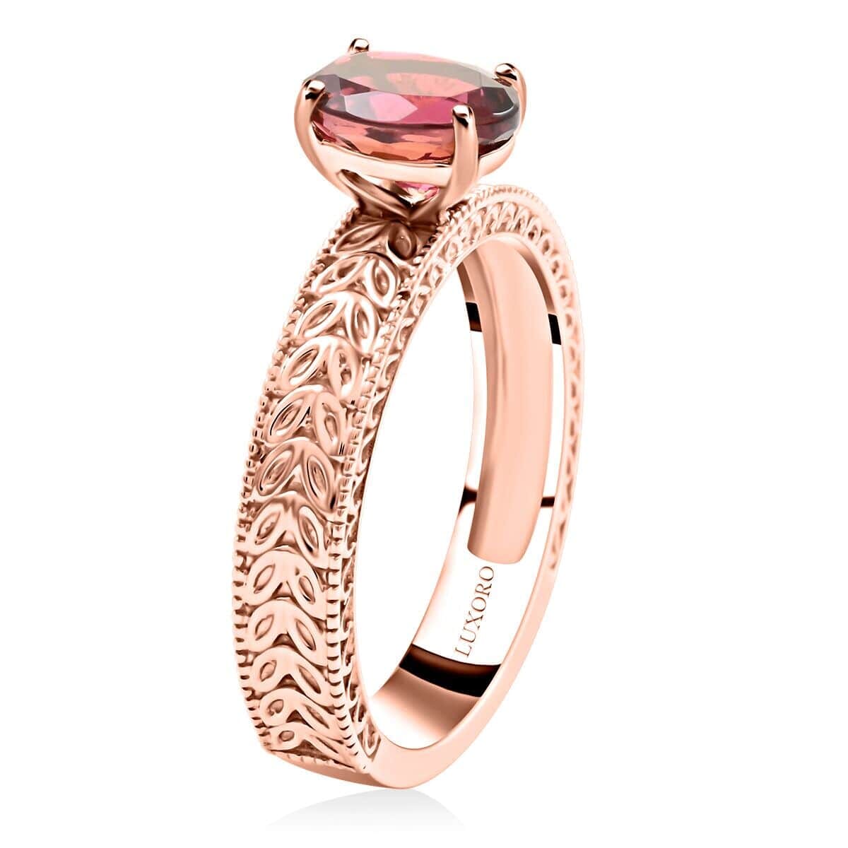 Certified & Appraised Luxoro AAA Ouro Fino Rubellite 1.05 ctw Solitaire Ring in 14K Rose Gold (Size 7.5) image number 3