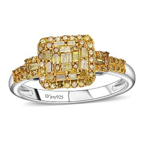 Yellow Diamond 0.33 ctw Cluster Ring in Platinum Over Sterling Silver (Size 7.0)