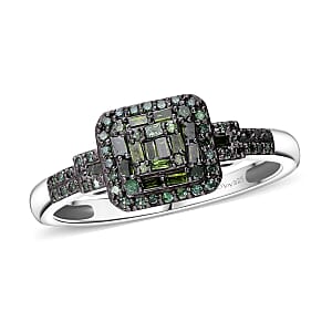 Green Diamond 0.33 ctw Cluster Ring in Platinum Over Sterling Silver (Size 6.0)