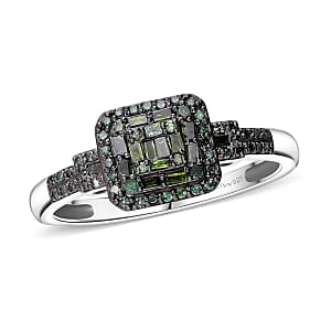 Green Diamond 0.33 ctw Cluster Ring in Platinum Over Sterling Silver (Size 7.0)