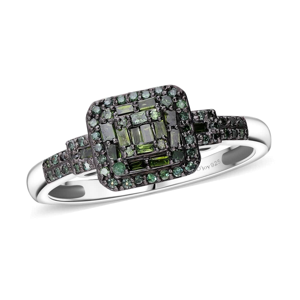 Green Diamond 0.33 ctw Cluster Ring in Platinum Over Sterling Silver (Size 8.0) image number 0