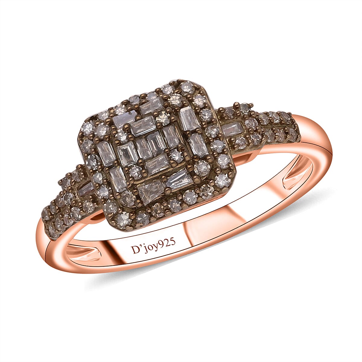 Natural Champagne Diamond 0.33 ctw Cluster Ring in Vermeil Rose Gold Over Sterling Silver (Size 8.0) image number 0