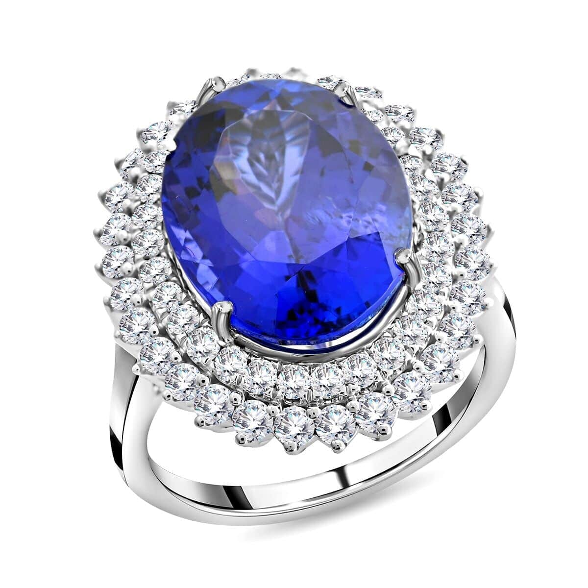 Certified & Appraised Rhapsody AAAA Tanzanite and E-F VS Diamond 12.00 ctw Ring in 950 Platinum (Size 7.5) 11.50 Grams image number 0