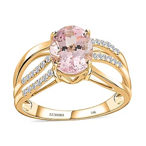 Luxoro AAA Palmeiras Pink Morganite and G-H I2 Diamond 1.90 ctw Ring in 14K Yellow Gold (Size 6.5)