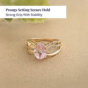 Luxoro AAA Palmeiras Pink Morganite and G-H I2 Diamond 1.90 ctw Ring in 14K Yellow Gold (Size 8.5)