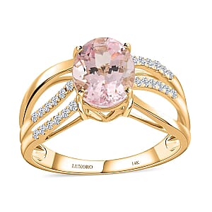 Luxoro AAA Palmeiras Pink Morganite and G-H I2 Diamond 1.90 ctw Ring in 14K Yellow Gold (Size 10.5)