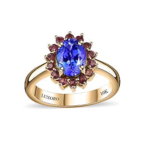 Luxoro Premium Tanzanite and Ofiki Rubellite 1.75 ctw Patriotic Pride Ring in 10K Yellow Gold (Size 5.0)