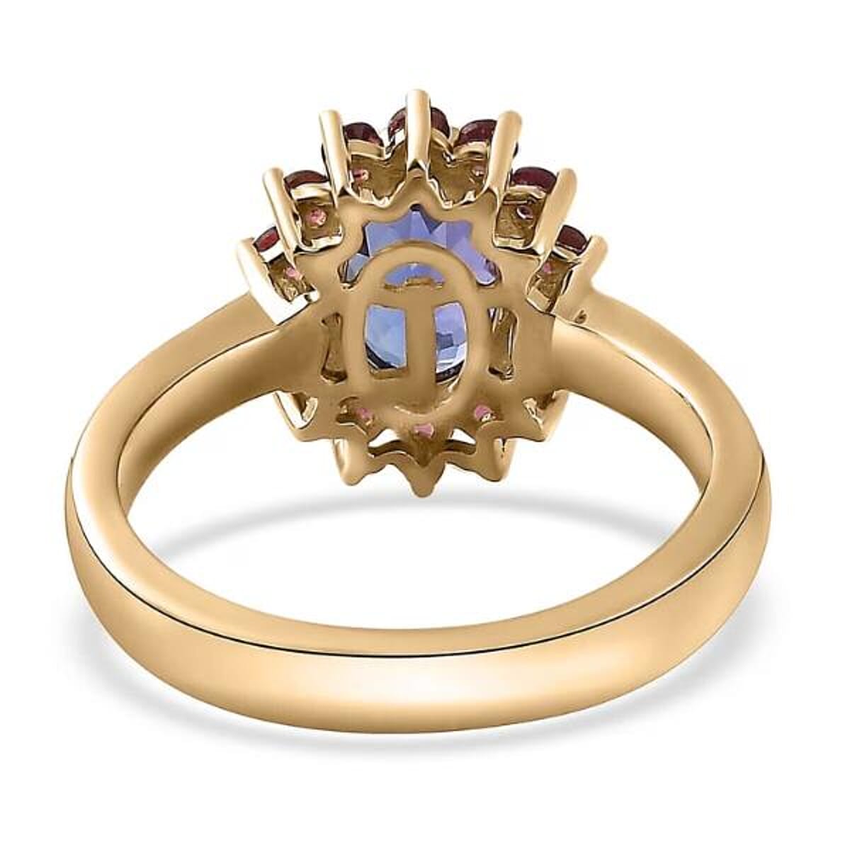 Luxoro Premium Tanzanite and Ofiki Rubellite 1.75 ctw Patriotic Pride Ring in 10K Yellow Gold (Size 5.0) image number 6