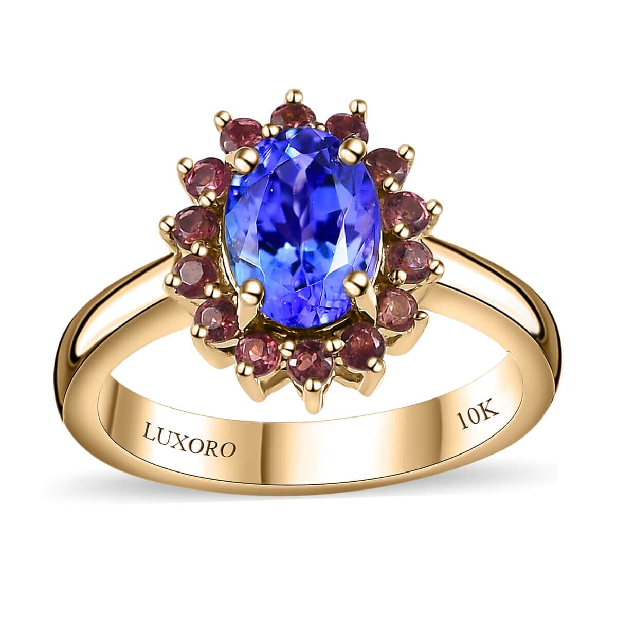 Luxoro Premium Tanzanite and Ofiki Rubellite 1.75 ctw Patriotic Pride Ring in 10K Yellow Gold (Size 8.5) image number 0