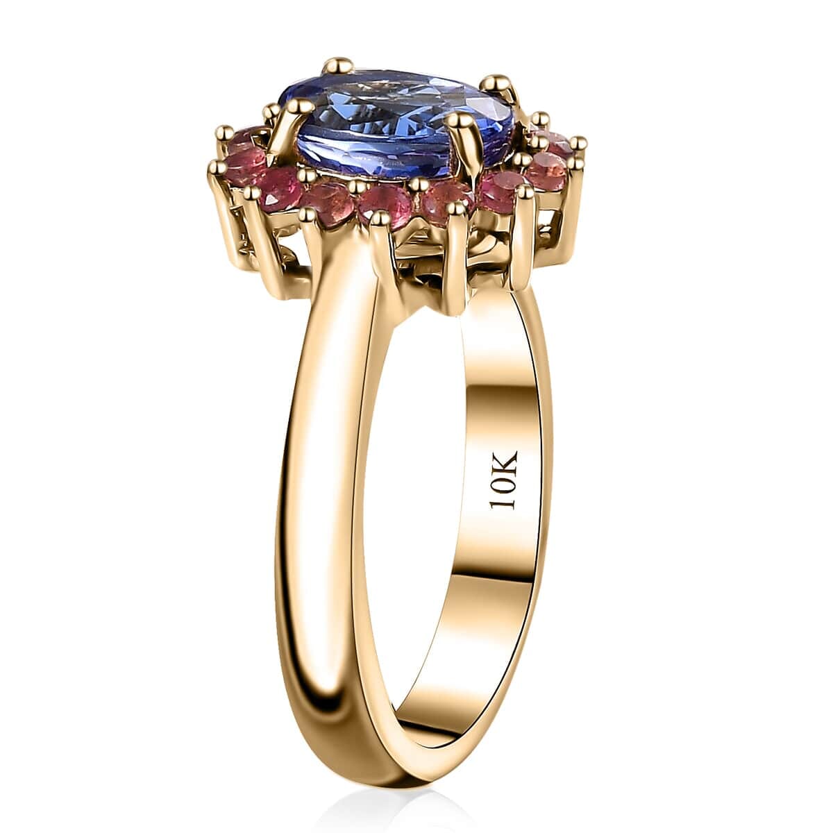 Luxoro Premium Tanzanite and Ofiki Rubellite 1.75 ctw Patriotic Pride Ring in 10K Yellow Gold (Size 8.5) image number 3