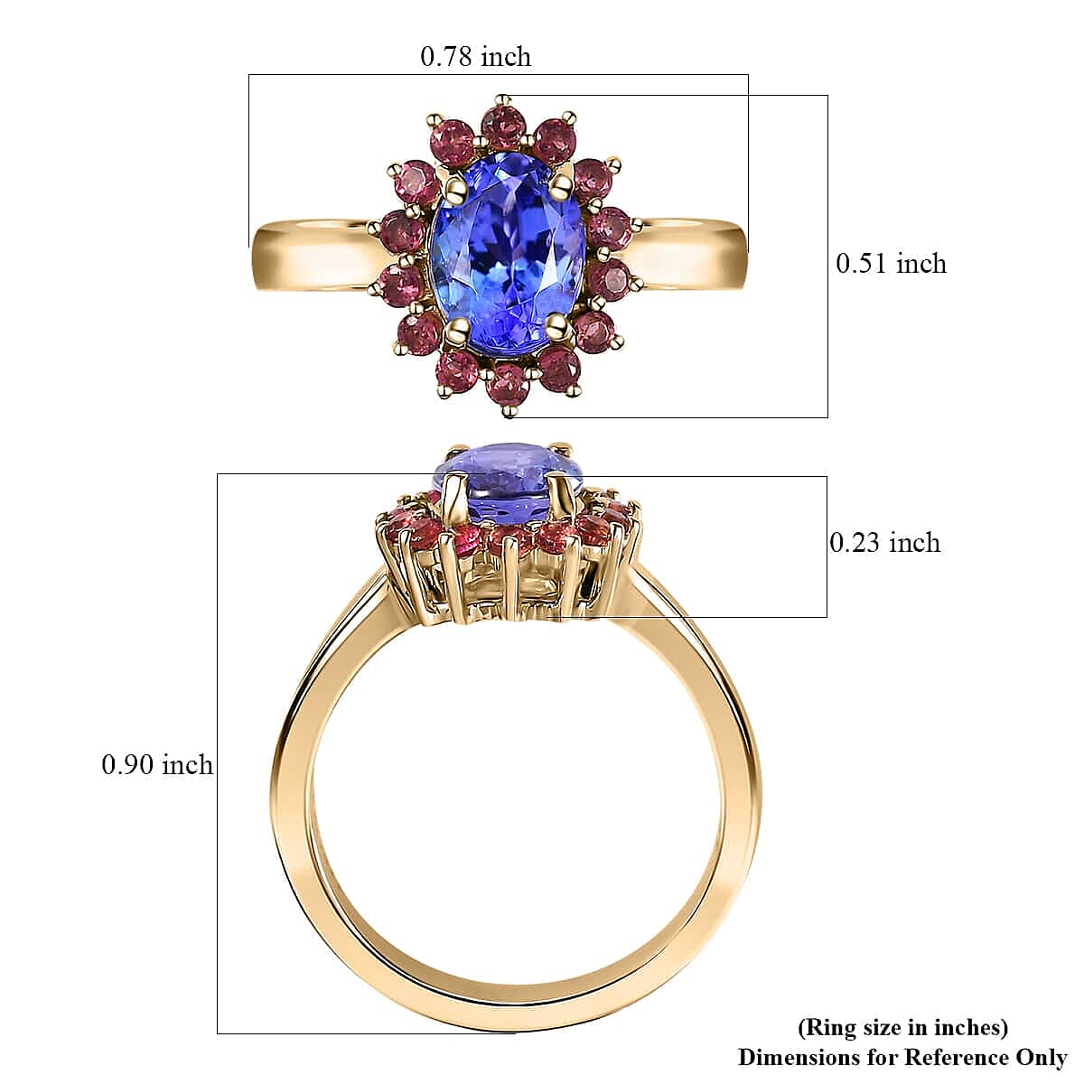 Luxoro Premium Tanzanite and Ofiki Rubellite 1.75 ctw Patriotic Pride Ring in 10K Yellow Gold (Size 9.5) image number 5