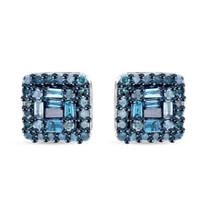 Doorbuster Blue Diamond 0.33 ctw Stud Earrings in Platinum Over Sterling Silver