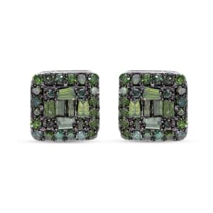 Green Diamond 0.33 ctw Stud Earrings in Platinum Over Sterling Silver