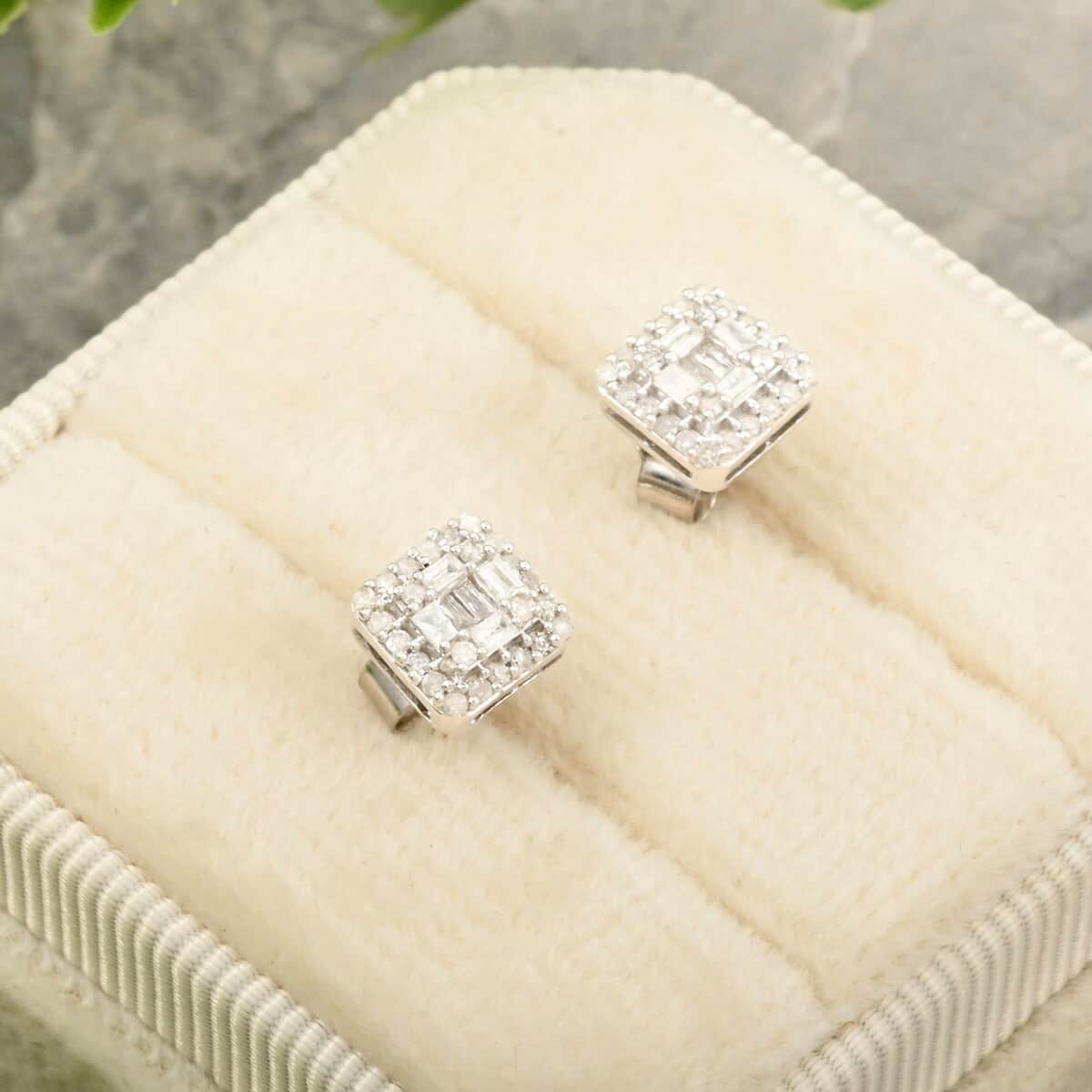 Diamond 0.33 ctw Stud Earrings in Platinum Over Sterling Silver image number 1