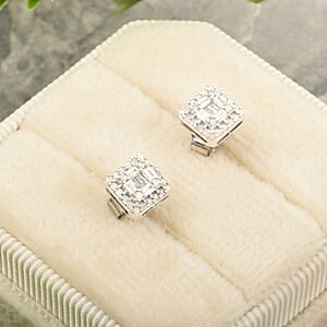 Diamond 0.33 ctw Stud Earrings in Platinum Over Sterling Silver