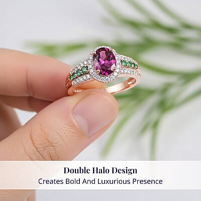 Certified & Appraised Luxoro AAA Radiant Ember Garnet, Boyaca Colombian Emerald and G-H I2 Diamond 1.93 ctw Ring in 10K Rose Gold (Size 5.0)